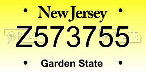 Z573755 New Jersey License Plate