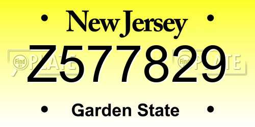 Z577829 New Jersey License Plate