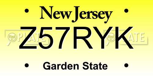 Z57RYK New Jersey License Plate