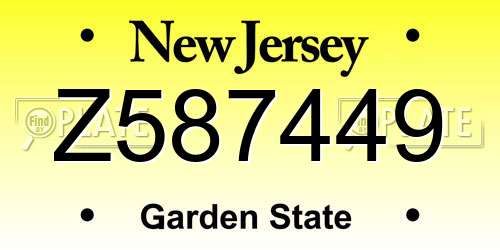 Z587449 New Jersey License Plate