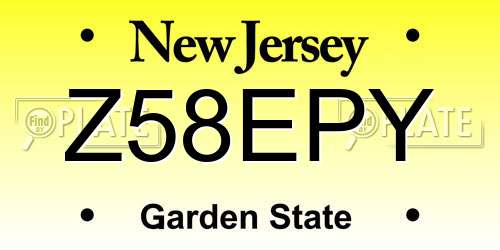 Z58EPY New Jersey License Plate