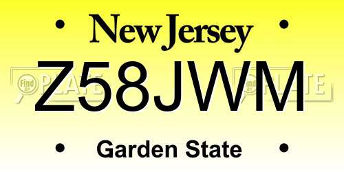 Z58JWM New Jersey License Plate