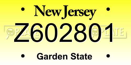 Z602801 New Jersey License Plate
