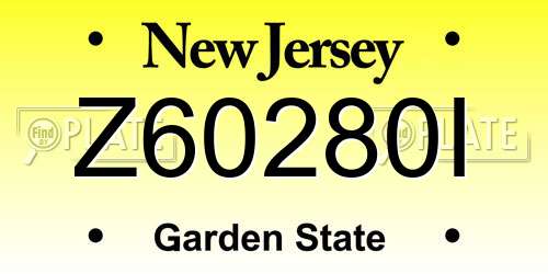 Z60280I New Jersey License Plate