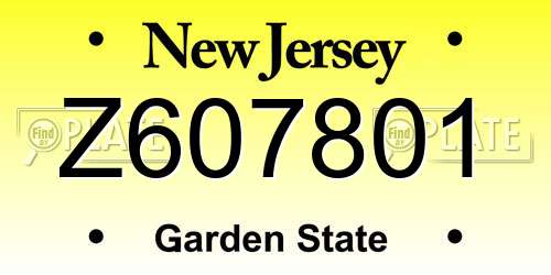 Z607801 New Jersey License Plate