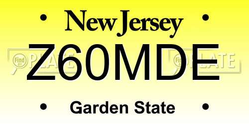Z60MDE New Jersey License Plate