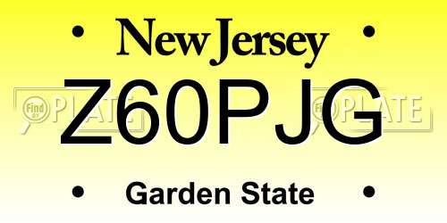 Z60PJG New Jersey License Plate