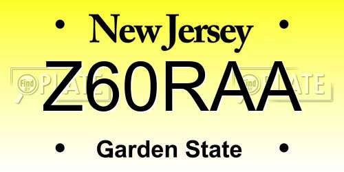 Z60RAA New Jersey License Plate