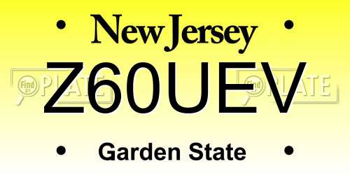 Z60UEV New Jersey License Plate