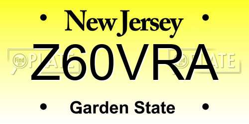 Z60VRA New Jersey License Plate