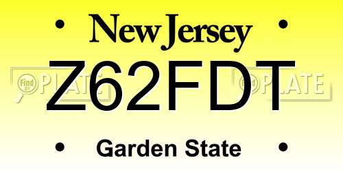 Z62FDT New Jersey License Plate