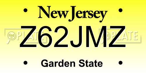 Z62JMZ New Jersey License Plate