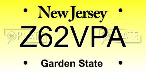 Z62VPA New Jersey License Plate