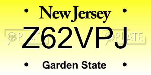 Z62VPJ New Jersey License Plate