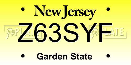 Z63SYF New Jersey License Plate