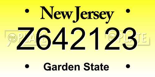 Z642123 New Jersey License Plate
