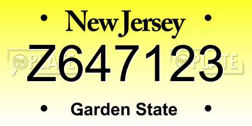 Z647123 New Jersey License Plate