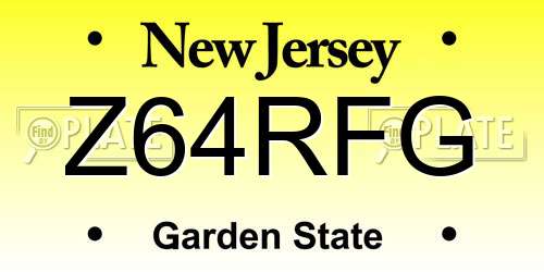 Z64RFG New Jersey License Plate