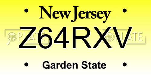 Z64RXV New Jersey License Plate