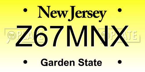 Z67MNX New Jersey License Plate
