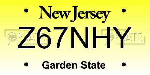 Z67NHY New Jersey License Plate