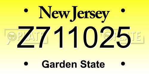 Z711025 New Jersey License Plate
