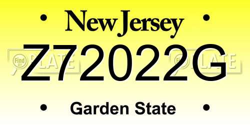 Z72022G New Jersey License Plate