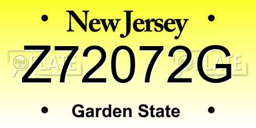 Z72072G New Jersey License Plate