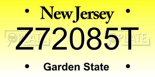 Z72085T New Jersey License Plate