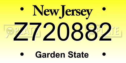 Z720882 New Jersey License Plate