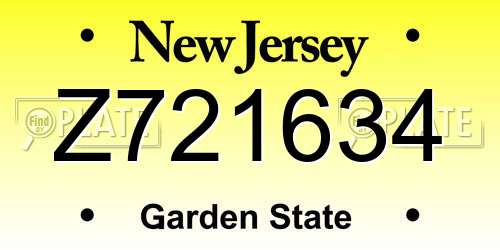 Z721634 New Jersey License Plate