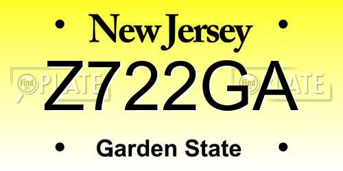 Z722GA New Jersey License Plate