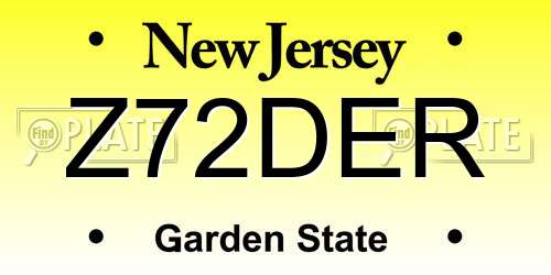 Z72DER New Jersey License Plate