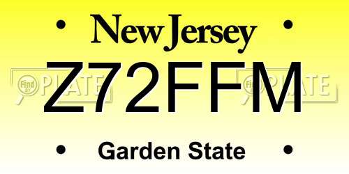 Z72FFM New Jersey License Plate