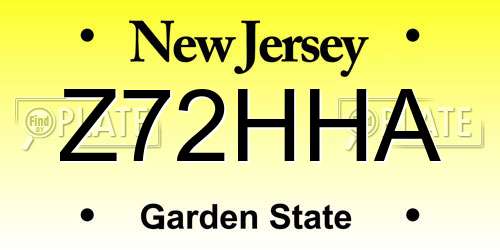 Z72HHA New Jersey License Plate