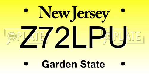 Z72LPU New Jersey License Plate