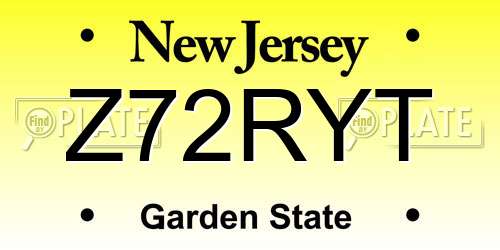 Z72RYT New Jersey License Plate