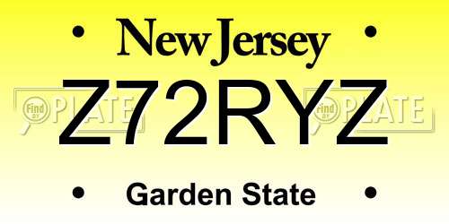Z72RYZ New Jersey License Plate