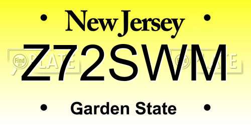 Z72SWM New Jersey License Plate