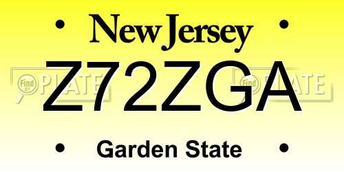 Z72ZGA New Jersey License Plate