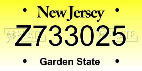 Z733025 New Jersey License Plate