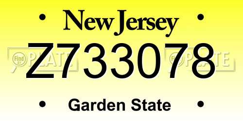 Z733078 New Jersey License Plate