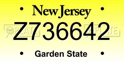 Z736642 New Jersey License Plate