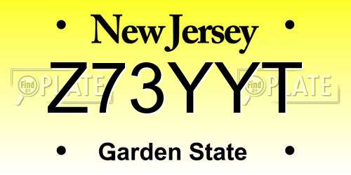 Z73YYT New Jersey License Plate
