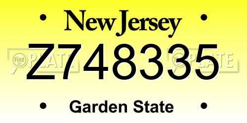 Z748335 New Jersey License Plate