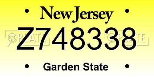 Z748338 New Jersey License Plate