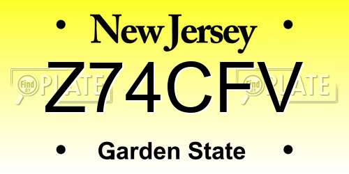 Z74CFV New Jersey License Plate