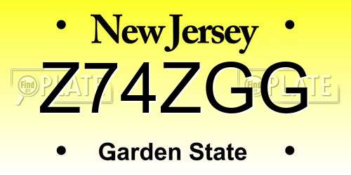 Z74ZGG New Jersey License Plate