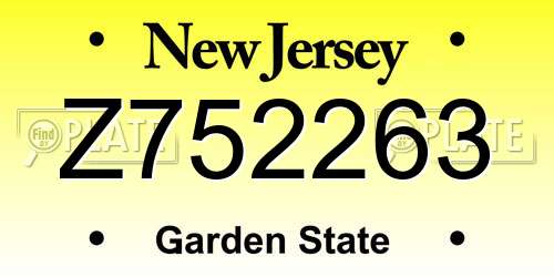 Z752263 New Jersey License Plate