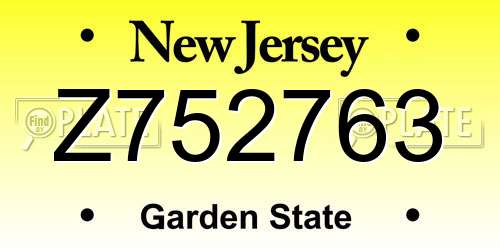 Z752763 New Jersey License Plate